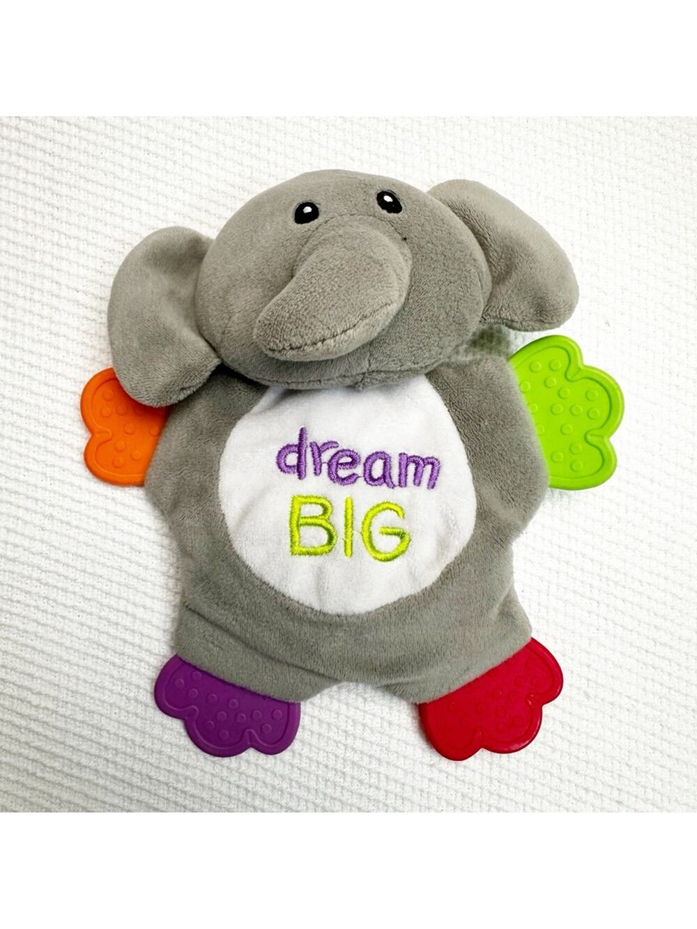 Cribmates Gray Elephant Dream Big Lovey Crinkle Teether Soother 8"